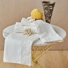 Karaca Home | Plume Silver Offwhite Cotton French Lace Towel Set