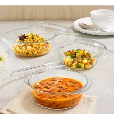 Borosil | Set of 3 Round Transparent Borosilicate Glass Casserole (700ml, 1L, 1.5L)