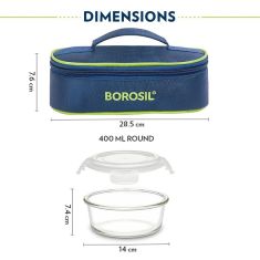 Borosil | Klip Store Lunchbox with Bag | Set of 2 (400ml Each) 